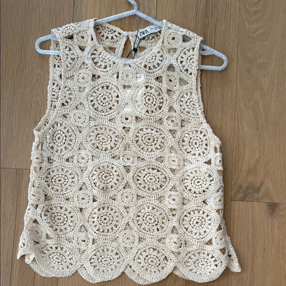 Zara Cream Cropped Embellished Tank Top